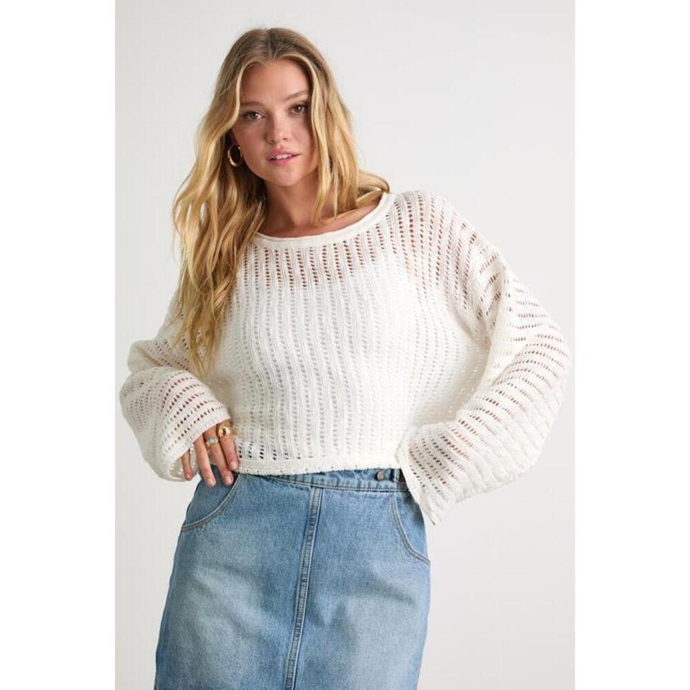 Lulus Minna Ivory Open Knit Dolman Sleeve Sweater White - Size M